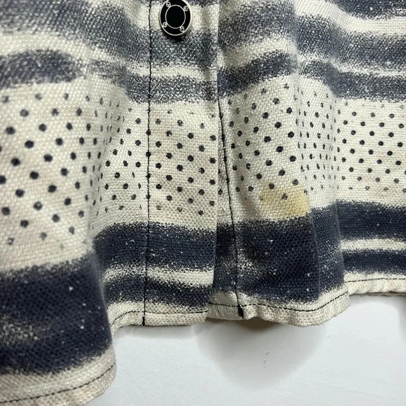 St. John Sport Marie Gray Mixed Print Striped Button Up Collard Blouse - Picture 5 of 12